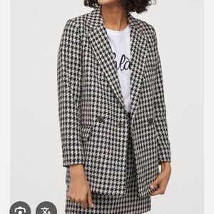H&M Tweed Houndstooth Double Breasted Blazer Women's Small Black White Lined